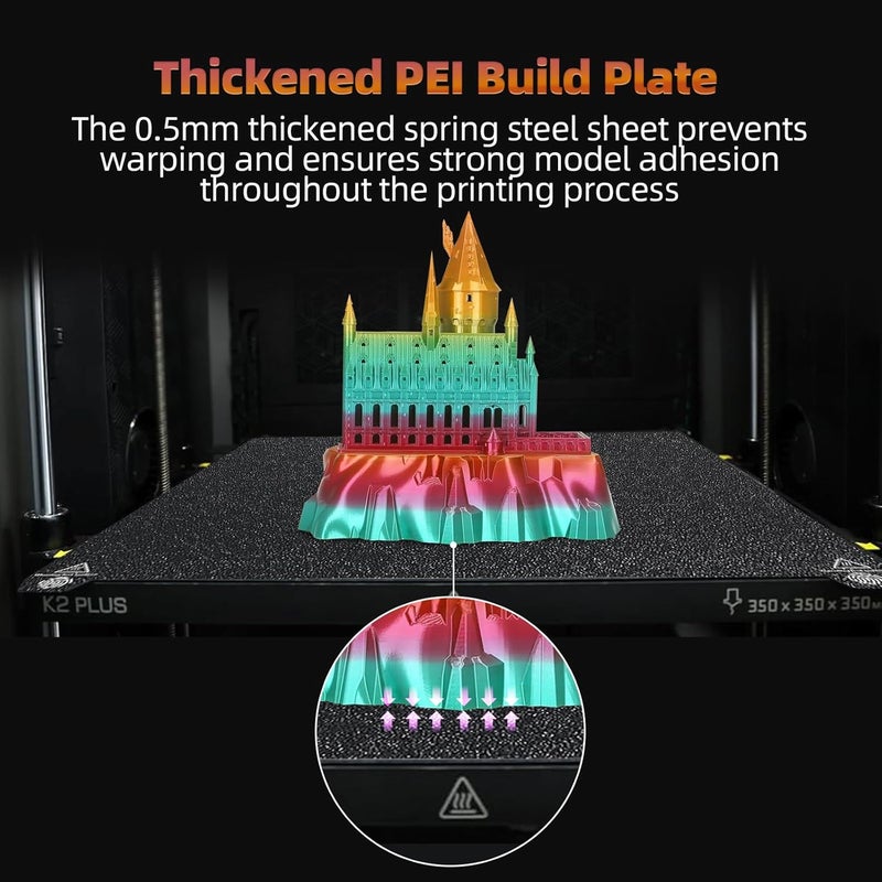 IdeaFormer-3D لوحة بناء PEI مزدوجة الجوانب K2 Plus 370x370 مم، ورقة فولاذية مرنة ذات سطح PEI منقوش لطابعة 3D Creality K2 Plus/K2 Plus Combo - Image 2